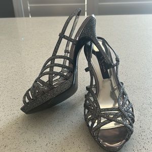 Nina Silver Glitter Strappy High Heel Sandals